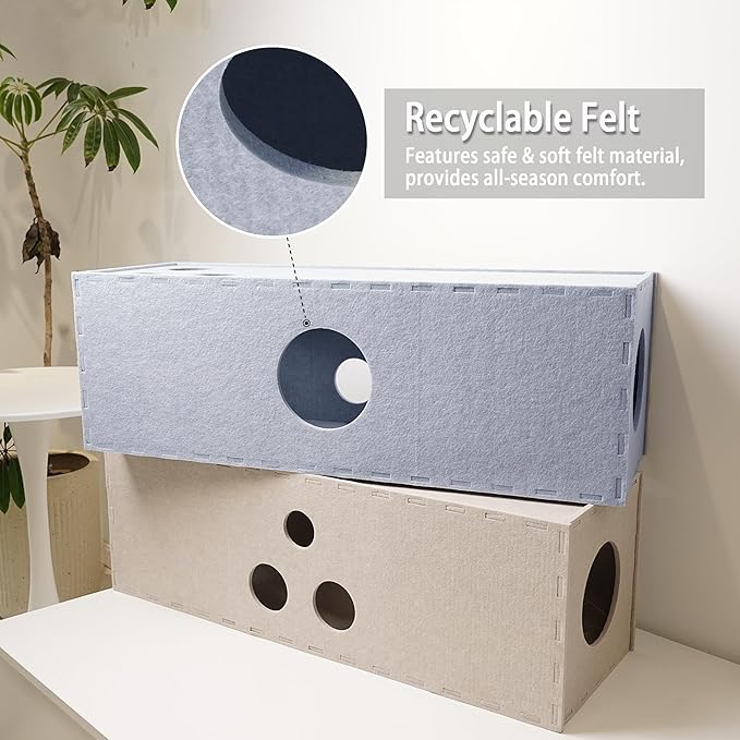 PETKARAY Cat Tunnel, Original Cat Hideaway Cave for Indoor Cats, Large Kitten Play Tubes and Tunnels, Soft Felt Cat Toy with Interactive Peek Hole
