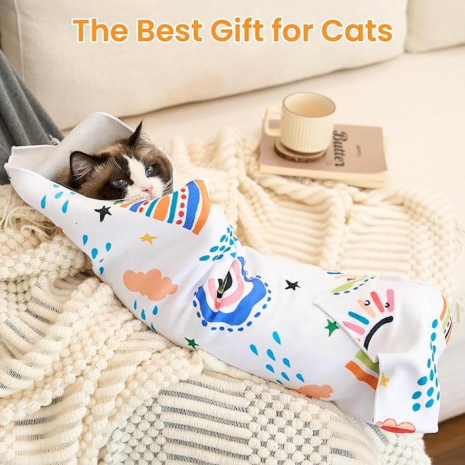 Cat Wrap for Cutting Nails,Cat Wrap for Grooming,Self-Adherent Soft Cat Blanket,Anti-Bite,Anti-Scratch Anti-Escape Multifunctional Cat Grooming Bag(21.7" X 21.7",Within 11.89lbs)
