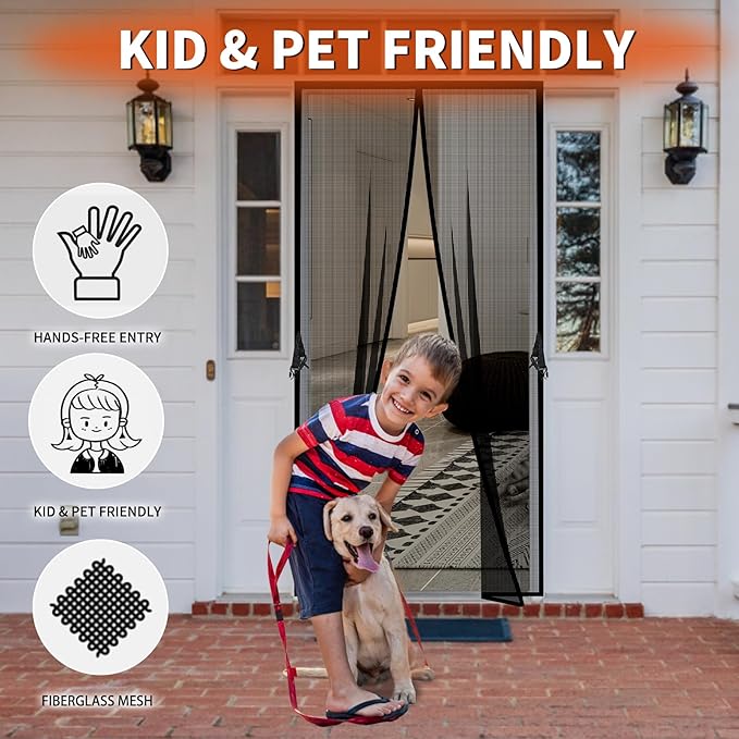 Fiberglass Magnetic Screen Door Fit Door Size 36 x 80 in- Heavy Duty Fiberglass Screen Door Mesh for Interior Door, Patio and Sliding Doors - Door Screen Magnetic Closure Let Fresh Air in