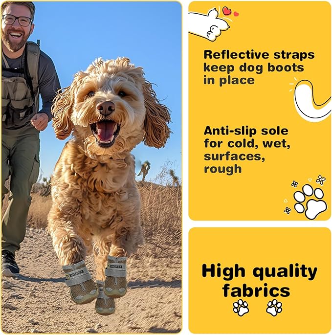 Hcpet Dog Shoes for Large Dogs, Breathable Dog Booties for Small Medium Dogs, Anti-Slip Dog Boots & Paw Protectors for Hot Pavement Winter Snow Hiking with Reflective Straps Army Green Size 2