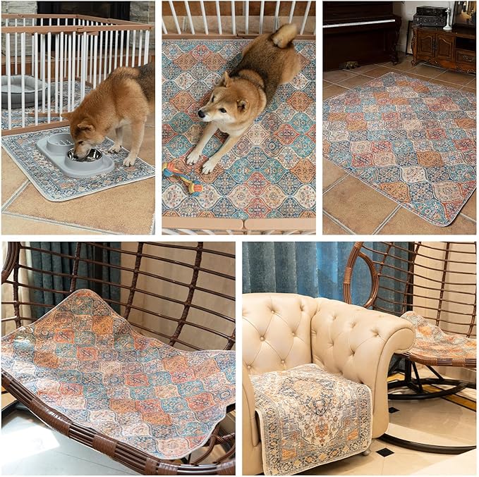 nunubaby Washable Pee Pads for Dogs, Stylish, Non-Slip and Leak-Proof Pee Pads. Reusable Potty Pads for Dogs for Crates and Floors.(Red/Rect, 72" x72" )