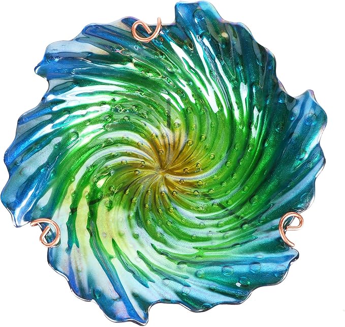Glass Bird Bath Outdoor Birdbaths Garden Birdfeeder with Metal Stake Green(Height:26inch)