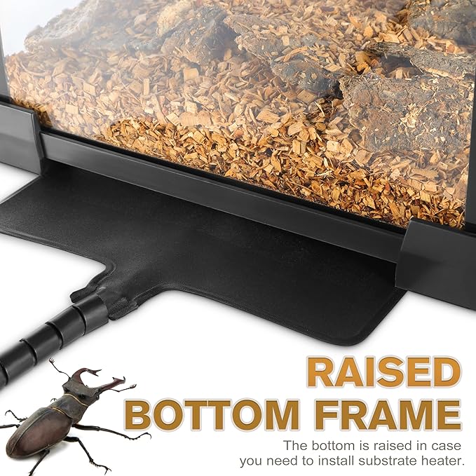 Mini Reptile Glass Terrarium Vivarium 8'' x 8'' x 6'' Full View Tank Small Amphibians Glass Habitat Cage with Feeding Slot & Box Lock Buckle