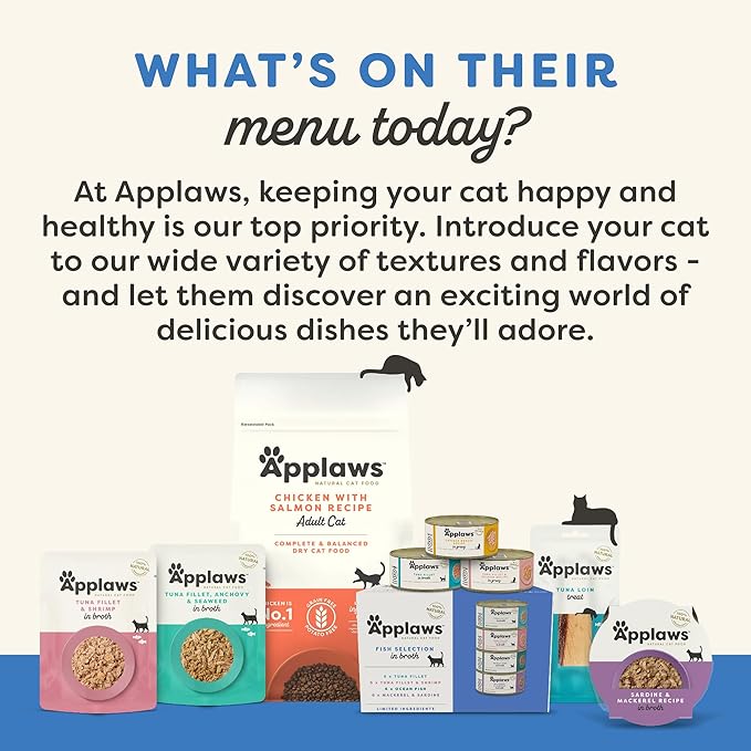 Applaws Natural Cat Treats, Grain-Free, High-Protein Whole Tuna Loins, Single-Ingredient Healthy Snack for Cats (6 x 1.06oz Loins)