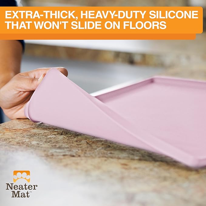 Neater Pet Brands Neater Mat Pet Mats for Food and Water, Cat & Dog Bowl Mat Waterproof Silicone, Feeding Tray, Dog Food Mats for Floors, Placemat w/Raised Edge for Under Bowls, 24" x 16", Light Pink