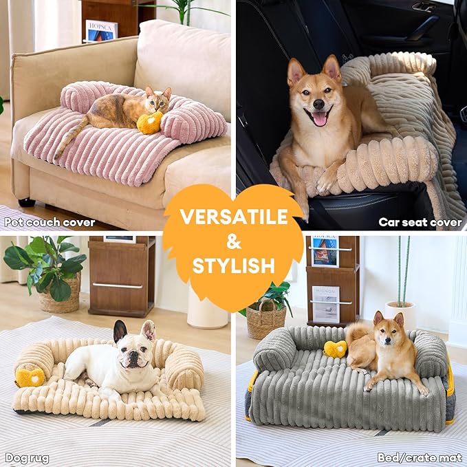 FUNNY FUZZY Pet Couch Cover for Sofa, Calming Dog Bed for Couch, Fluffy Plush Dog Couch Mat for Furniture Protector for Large Medium Small Dogs and Cats, Blue