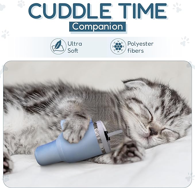 Kitty Cup Tumbler Cat Toy – Funny Cat Birthday Gifts with Catnip & Crinkle Paper, Cute Girl Kitten Toys (Chambray Blue)