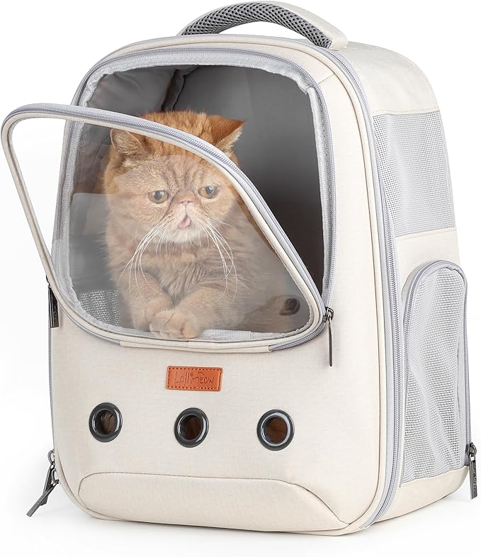 Lollimeow Pet Carrier Backpack, Bubble Backpack Carrier, Cats and Puppies,Airline-Approved, Designed for Travel, Hiking, Walking & Outdoor Use (Beige)