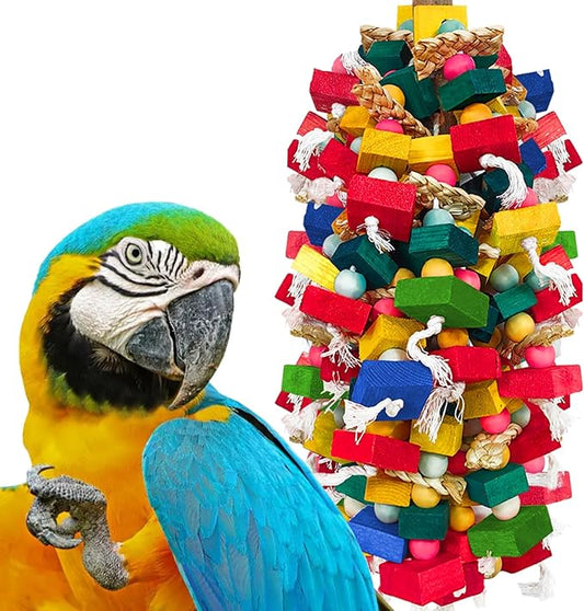 Extra Large Bird Toys for Macaws Cockatoos Amazons Chew - Natural Wood Parrot Chewing Toy with Foraging, Bird Cage Activity Center
