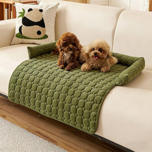 Dream Cloud Pet Sofa Bed Machine Washable Waterproof Supportive Comfort Non-Slip Plush Pet Couch Bed with Raised Edge for Sofa Car Floor, Small Medium Dogs Cats, Furniture Protector (Green2)