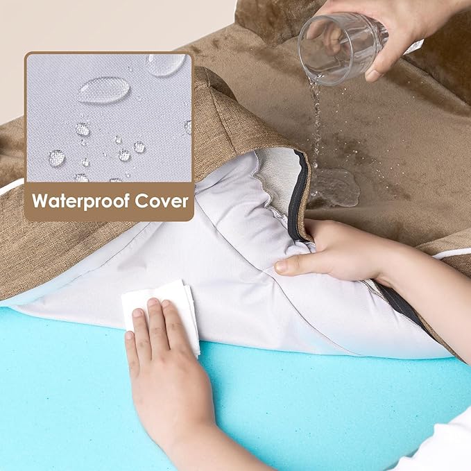 EHEYCIGA Orthopedic Dog Bed for Medium Dogs, Waterproof Memory Foam Medium Dog Beds with Sides, Non-Slip Bottom and Egg-Crate Foam Pet Couch Bed with Washable Removable Cover, Camel