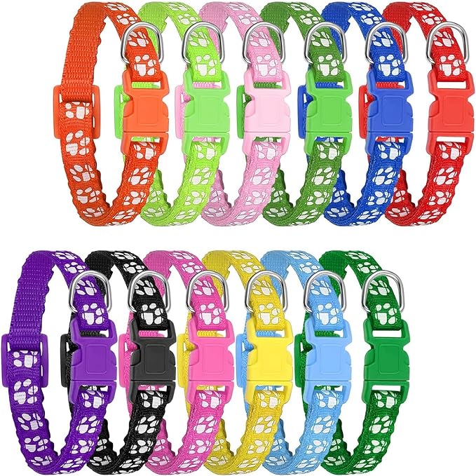 12 Pack Puppy Collars for Litter, Adjustable Puppy ID Collars Soft Nylon Whelping Collars for Newborn Litter Pets