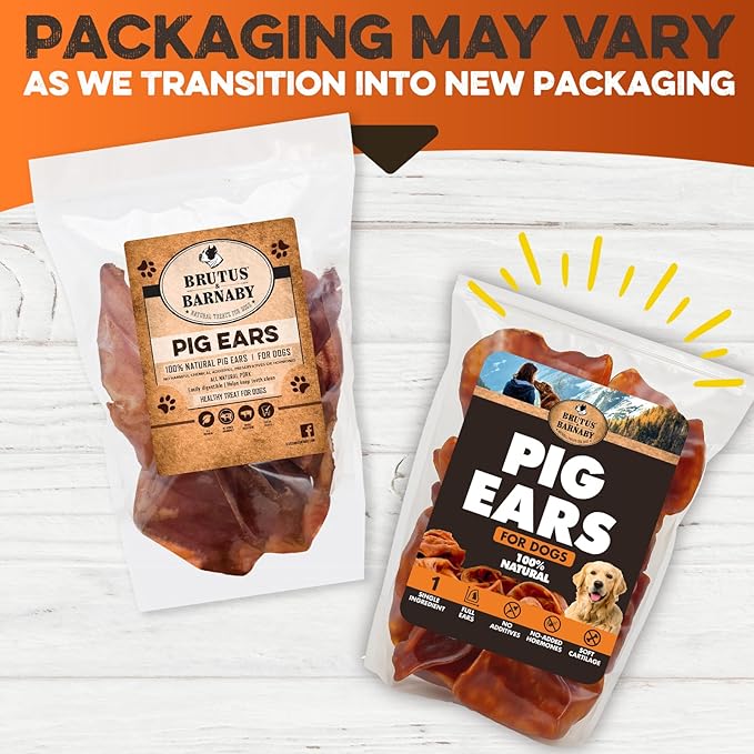 BRUTUS & BARNABY Whole Pig Ears for Dogs, 25 Ct. – All-Natural Single Ingredient Dog Chews, Slow Cooked & Fully Digestible Rawhide Alternative