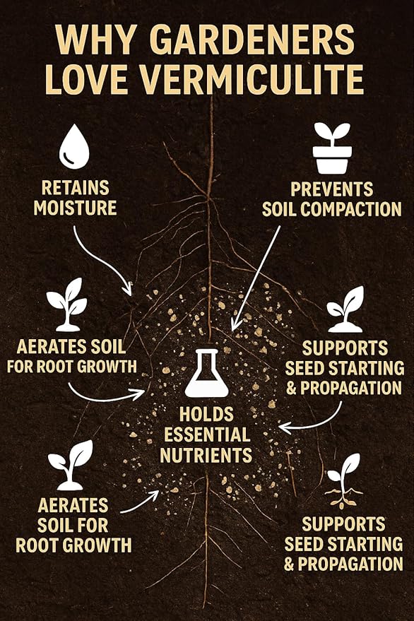 Horticultural Organic Vermiculite for Plants - Medium Grade - Natural Soil Additive for Gardening, Houseplants, Mushrooms, Potted Plants, Hydroponics, Terrariums (1 Quart)
