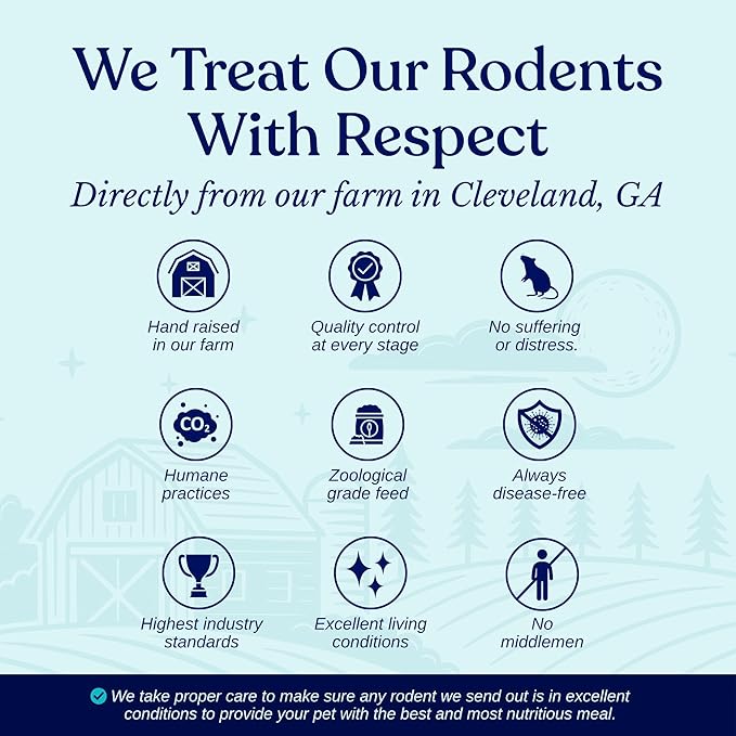 MiceDirect EST. 2003 50 Frozen Rat Small Feeders Snake Food for Adult Ball Pythons and Red Tail Boas Lizards Monitors (4.5-6 in)(2250 Grams Min)