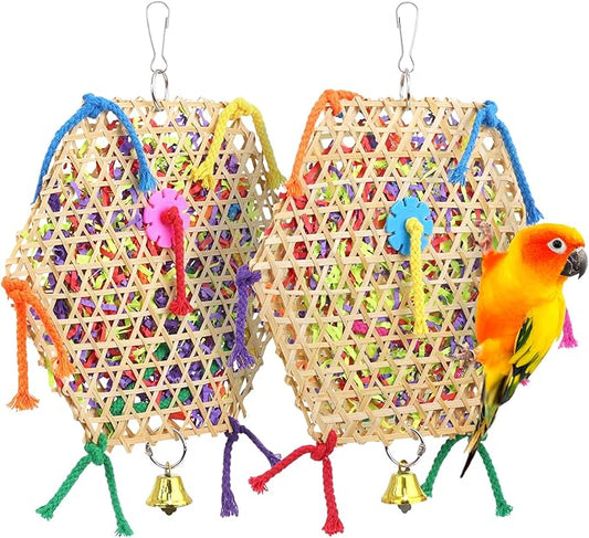 Bird Parrot Toys，2 Pack Bird Hanging Foraging Shredder Toys for Small Medium Small Bird Conure Cockatiel Parrotlet Lovebird Budgie