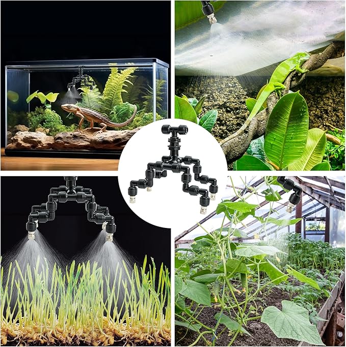 Reptile Mister Nozzles 360 Degree Adjustable Reptile Fogger Mist Sprinkler, Four-Head Black Misting Spray Nozzles for Aquarium Rainforest