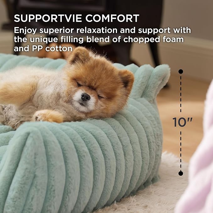Bedsure Cute Cat Couch for Pets - Fluffy Cat Sofa with Premium Soft Corduroy Fleece, Fuzzy Pet Couch Bed with Removable Washable Cover, Supportive Pet Chair for Indoor Cats, 24inch, Garden Green