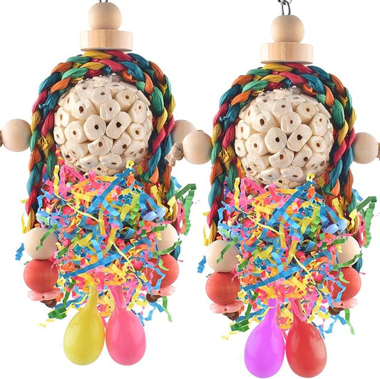 Bissap Conure Toys, 2PCS Bird Parrot Foraging Shredder Hanging Toys Sola Balls with Sand Hammer for Small Parrots Parakeets Conures Cockatiels Love Birds Cage Toy