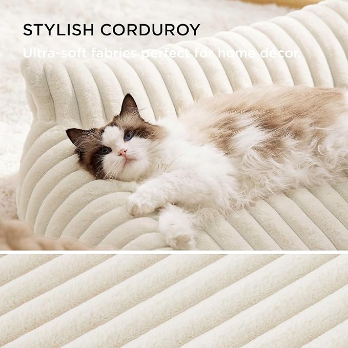 Bedsure Cute Dog Couch for Large Dogs- Fluffy Pet Sofa, Dog Couch Bed with Removable, Washable Cover, Supportive Pet Bed, 36inch, Cream