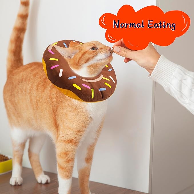 Cat Cone Collar Soft, Adjustable Cat Recovery Collar for Small Medium Large Cats, Cute Donut E Collar After Surgery, Elizabethan Cones for Cats Kittens After Surgery(Donut Brown, Large)