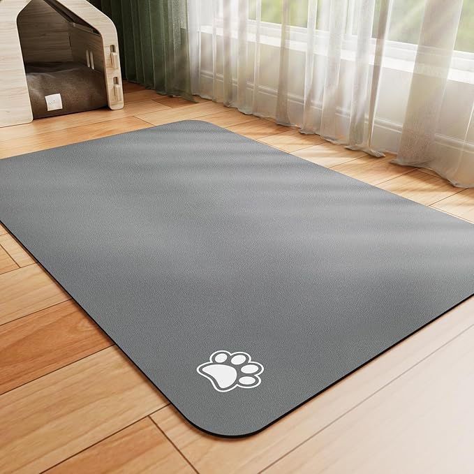 Dog Food Mat - Absorbent Cat Mat for Food and Water, No Stains Pet Feeding Bowl Mat, Easy to Clean Pet Placemats, Quick Dry Dog Water Dispenser Mat for Messy Drinkers | Paw Dark Grey 18"x 28"