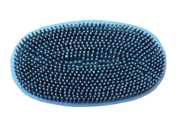 Grewal Equestrian Oval Face Grooming & Bathing Curry Brush for Horses, Dogs, Cats, & Other Pets - Very Soft Bristles (Pacific Blue)