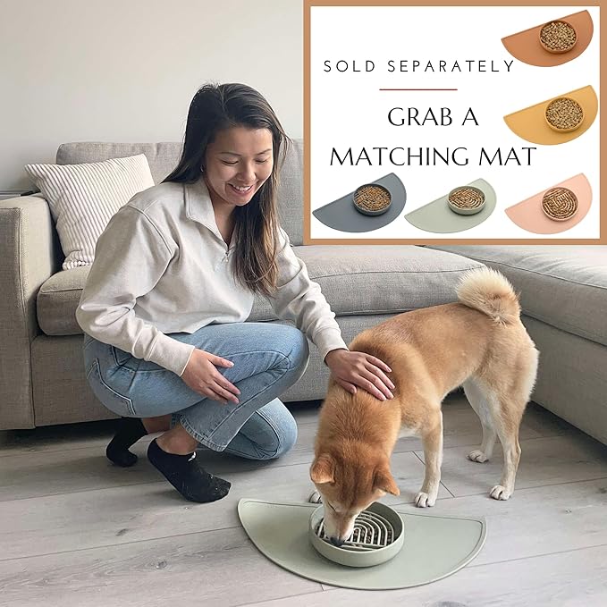 The Slowdown Bowl Silicone Slow Feeder for Cats & Dogs, Slow Eating Mealtime Solution with Modern Lick Mat Design, Reduces Gulping, Fits 1 Cup 6” Across x 1.25” Tall, Small-Ocean