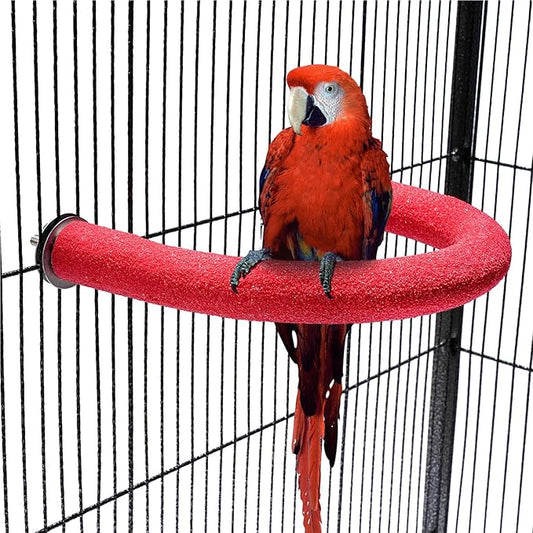 U Shape Parrot Perch Stand Toy Bird Platform Sand Paw Grinding Clean Stick Exercise Conure Budgie Cockatiel Cage Accessories (Red)