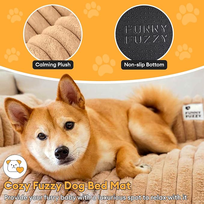 FUNNY FUZZY Pet Couch Cover for Sofa, Calming Dog Bed for Couch, Fluffy Plush Dog Couch Mat for Furniture Protector for Large Medium Small Pets, 47×37 in, Khaki