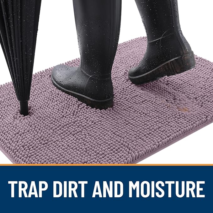 OLANLY Dog Door Mat for Muddy Paws 47x17, Absorbs Moisture and Dirt, Absorbent Non-Slip Washable Doormat, Quick Dry Chenille Mud Mat for Dogs, Entry Indoor Entryway Carpet for Inside Floor, Deep Plum