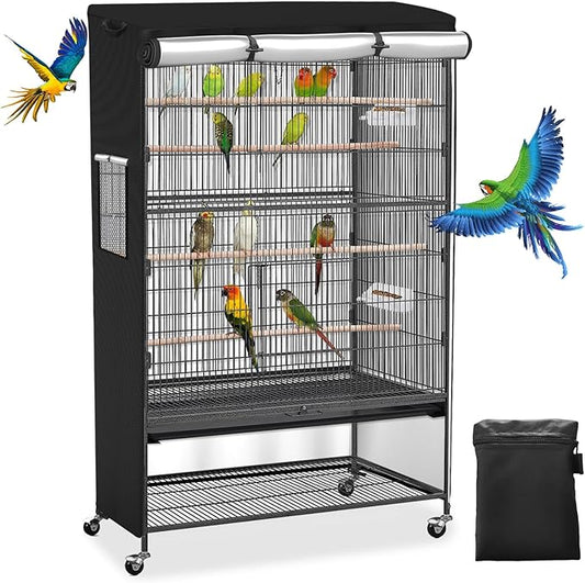 Roasivi Universal Large Birdcage Cover Black Out and Breathable Cages Cover for Parrots and Other Small Animals Durable Waterproofing Washable Material 31" L x 21" W x 53" H Black
