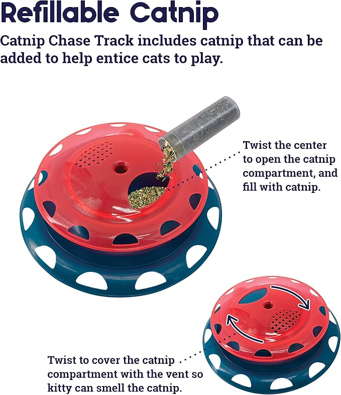 Catstages Catnip Chase Interactive Ball Track Cat Toy, Red and Blue