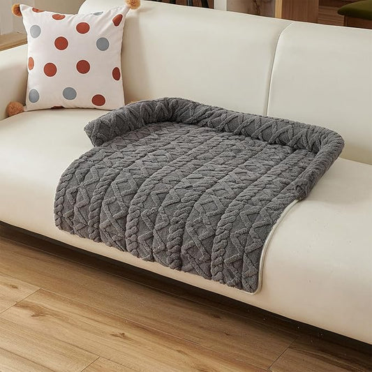 Dream Cloud Pet Sofa Bed Machine Washable Waterproof Supportive Comfort Non-Slip Plush Pet Couch Bed with Raised Edge for Sofa Car Floor, Small Medium Dogs Cats, Furniture Protector (Dark Gray1)