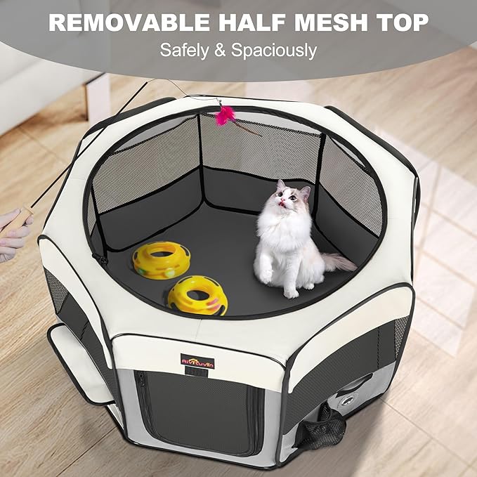Aivituvin Dog Playpen Foldable Pet Play Pens with Carrying Bag for Cat, Puppies, Rabbits, Chickens, Durable Portable Pet Tent for Travel Camping Indoor/Outdoor Grey L