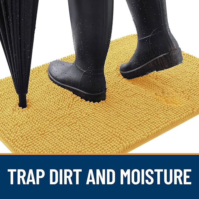 OLANLY Dog Door Mat for Muddy Paws 30x20, Absorbs Moisture and Dirt, Absorbent Non-Slip Washable Doormat, Quick Dry Chenille Mud Mat for Dogs, Entry Indoor Entryway Carpet for Inside Floor, Yellow