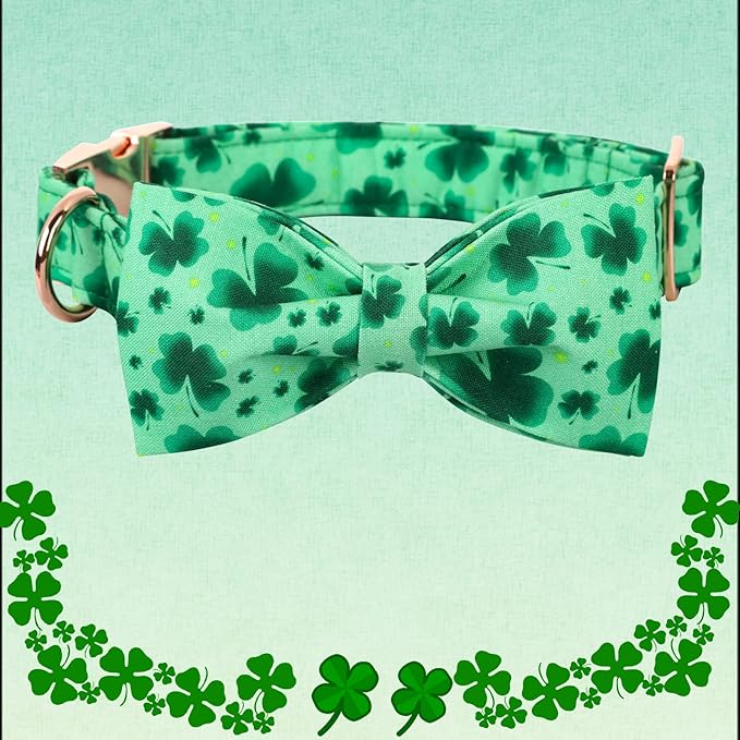 Lionheart glory Clover Dog Collar, Adjustable Dog Collar with Bowtie, Pet Gift Collar for Dog Soft Bowtie Dog Collars for Large Dogs