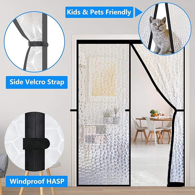 RELIANCER Magnetic Thermal Insulated Door Curtain,Waterproof EVA Door Cover,Fit Doors Size Up to 35"x80",Temperature Protection Insulated Doorway Curtain Partition,Patio Self-Closing Doors Net Screen