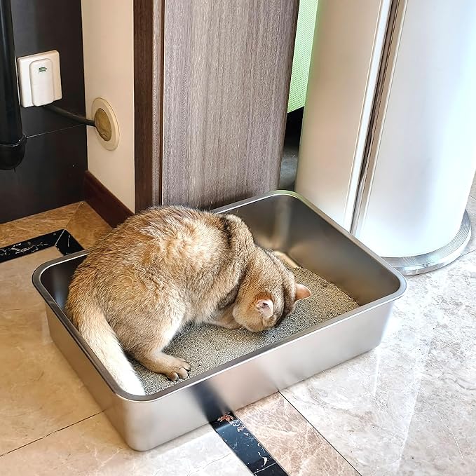 Stainless Steel Litter Box 2 Pack,Metal Litter Box for Cats Easy to Clean,Cat LitterBox for Kitty/Kitten Rabbit Litter Pan,Non Stick, No Smell