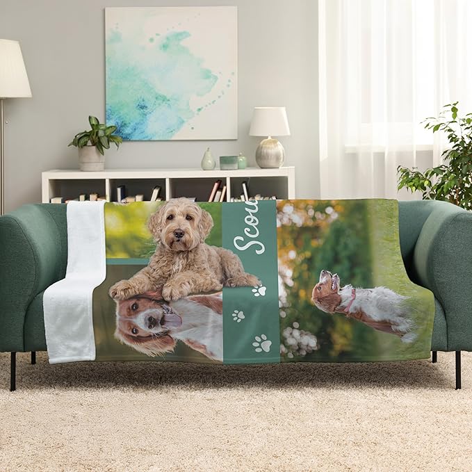Prints Next Day – Custom 30" x 40" Fleece Pet Lightweight Blanket with Multi-Photo Upload - Personalized with Pet Lightweight's Name - Gift for Dog or Cat Owners - Printed in America