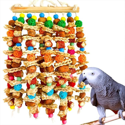 Large Bird Parrot Toys,Multicolored Natural Macaws Toy Bird Chewing Toy for Cokatoos African Grey and Large Medium Birds