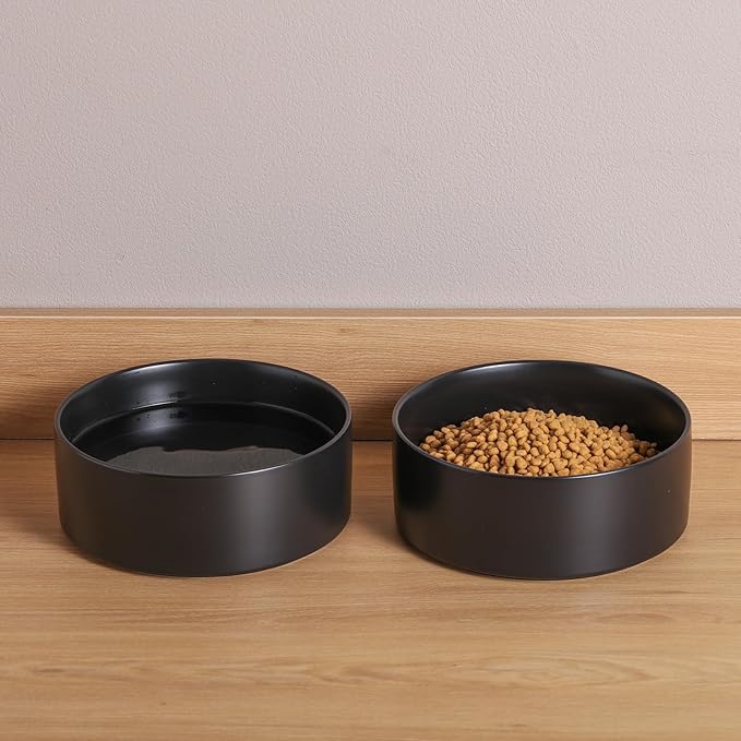 Black Dog Bowl Ceramic for Medium Large Breed,Dog Food Water Dish Heavy Weighted, Non Slip Porcelain Extra Large Big 9.4 in Pet Bowl