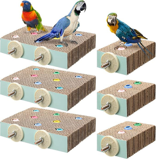 Nuanchu 6 Pcs Bird Perch Stand Toy Parrot Cardboard Platform Bird Paw Grinding Stand Parrot Cage Playground for Macaws Sparrows Parakeet Cockatiel Lovebird (Rainbow Style)