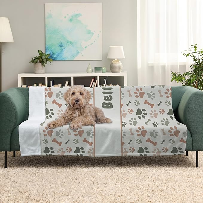 Prints Next Day – Custom 60" x 80" Fleece Pet Lightweight Blanket Personalized with Pet Lightweight's Name - Paw Pattern - Gift for Dog Owners - Printed in America