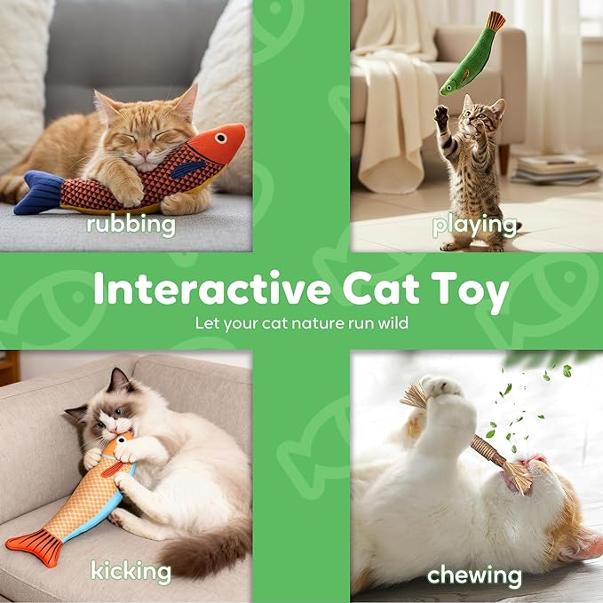 Catnip Toys Saury Fish, Cat & Kitten Chew Kicker Interactive Crinkle Toys for Bored Indoor Adult Cats & Kitten, Cat Gifts Teething Toys Soft and Durable for All Breeds
