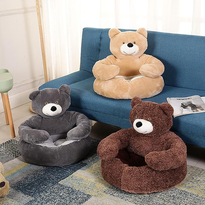 Dog Sofas & Chairs, pet Shape Sofa, Slip Resistant Dog cat Furniture, Adorable Bear Shaped Pet Sofa Bed, Washable Dog cat Couch, Plush Soft Couch for Dogs and Cats S(bottomDiameter46cm) Khaki+mat