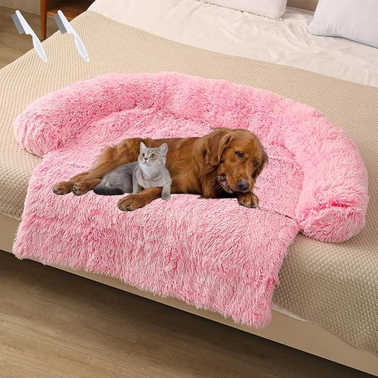 Dream Cloud Pet Sofa Bed for Dogs Cats, 2026 Washable Removable Calming Fluffy Plush Mat for Furniture Protector, Long Fur Non-Slip, for Small/Medium/Large Home Pets (Light Pink, S：27.6 * 24in)