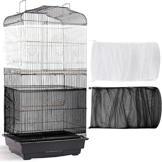 Shappy 2 Pieces Adjustable Bird Cage Seed Catcher Birdcage Cover Nylon Mesh Netting Soft Skirt Guard for Parrot Parakeet Macaw Round Square Cage(78 x 14.6 Inch in Circumference and Width,White, Black)