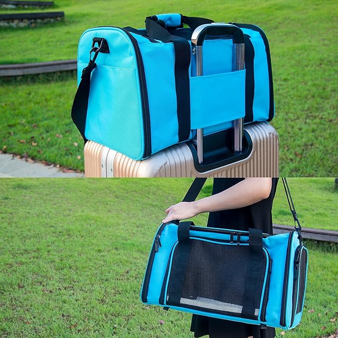 Soft Sided Carrier for Small Medium Cats Dogs,Removable Pad Collapsible Travel Pet Carrier Large Blue