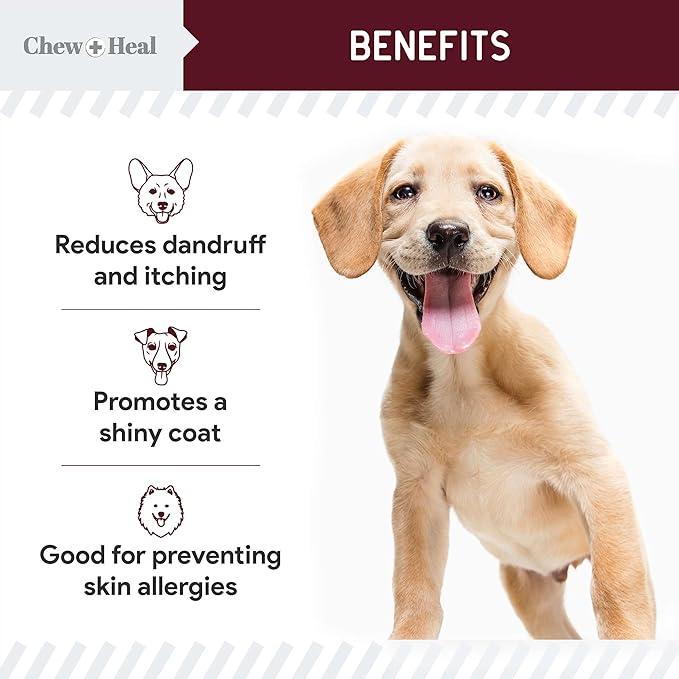 Salmon Oil for Dogs - Soft Chew Omega Treats for Skin and Coat - Fish Oil Blend of Essential Fatty Acids, Omega 3 and 6, Vitamins, Antioxidants and Minerals - Made in USA (180 Chews, Lamb)